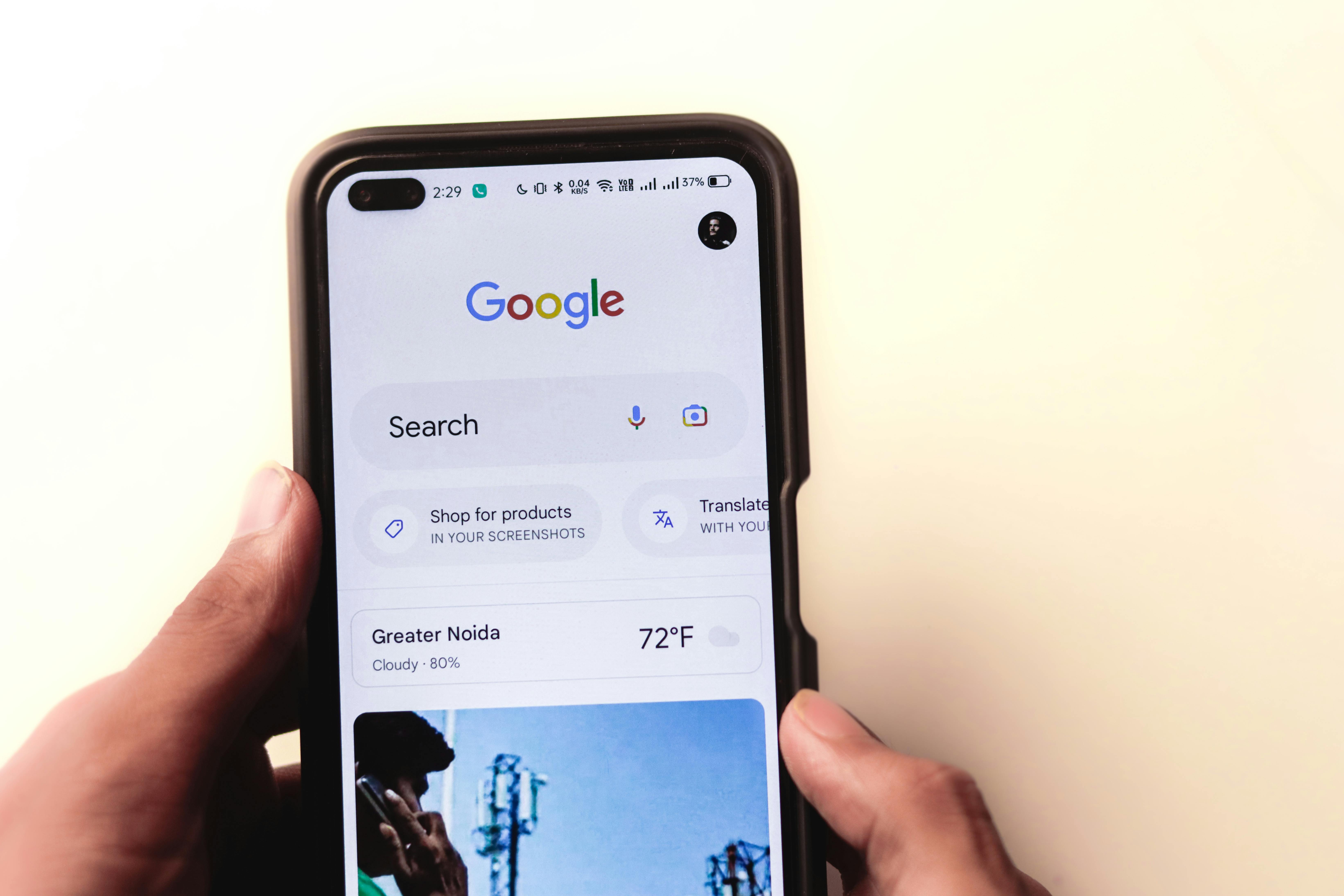 Small business owner checking Google results